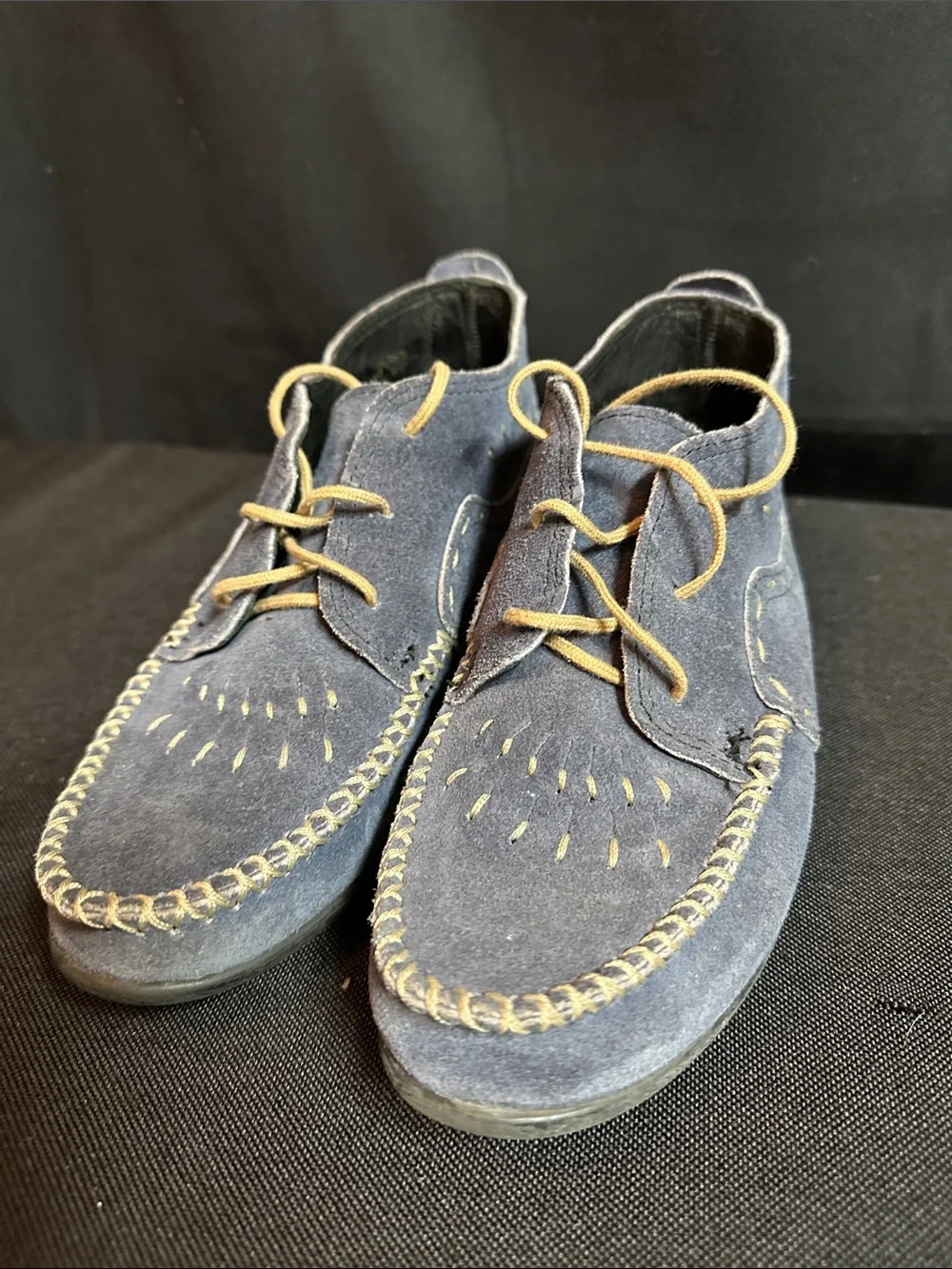 Storm Blue #199 Suede low chukka lace-up moccasin booties Boho 7.5W